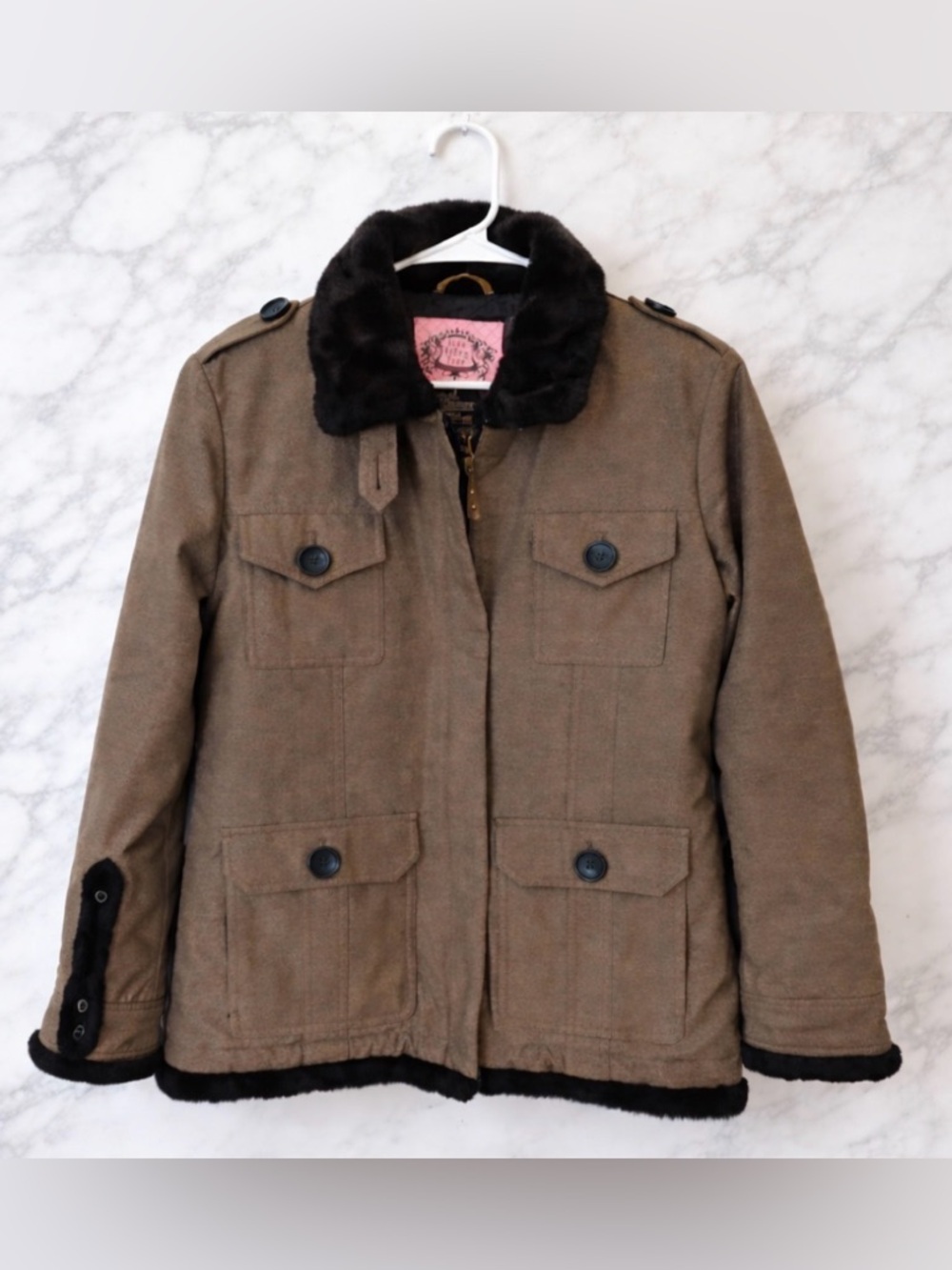 Five Fifty Five Faux Fur Trim Jacket Taupe Snow Jacket Size S darker grey